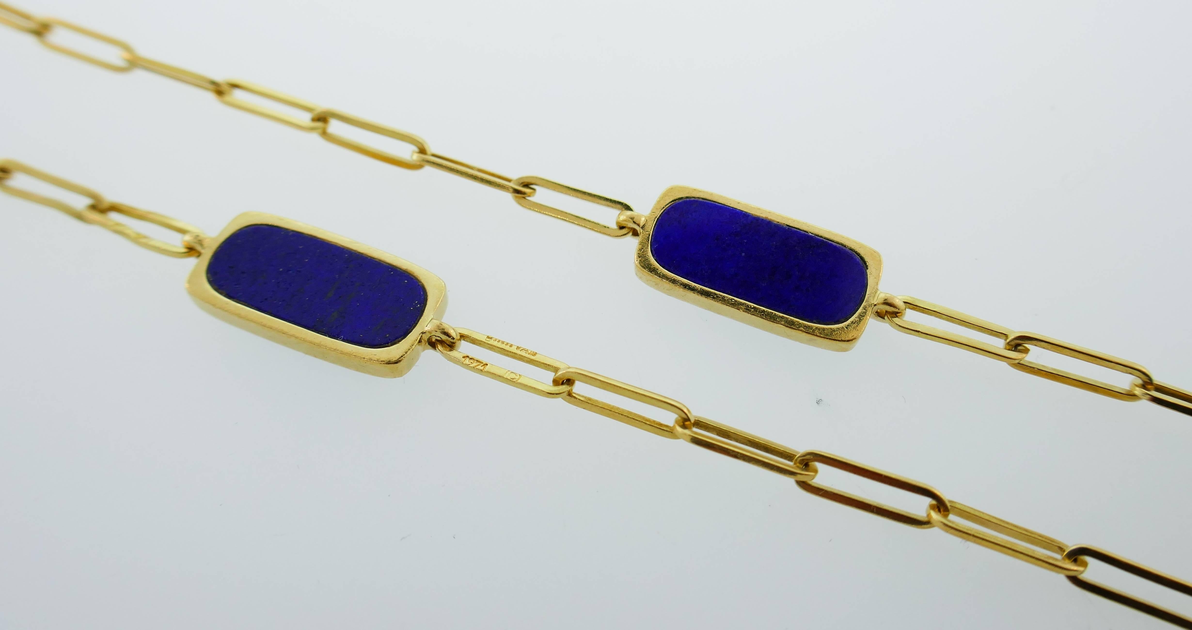 Dinh Van Lapis Lazuli Yellow Gold Chain Necklace, 1971 2