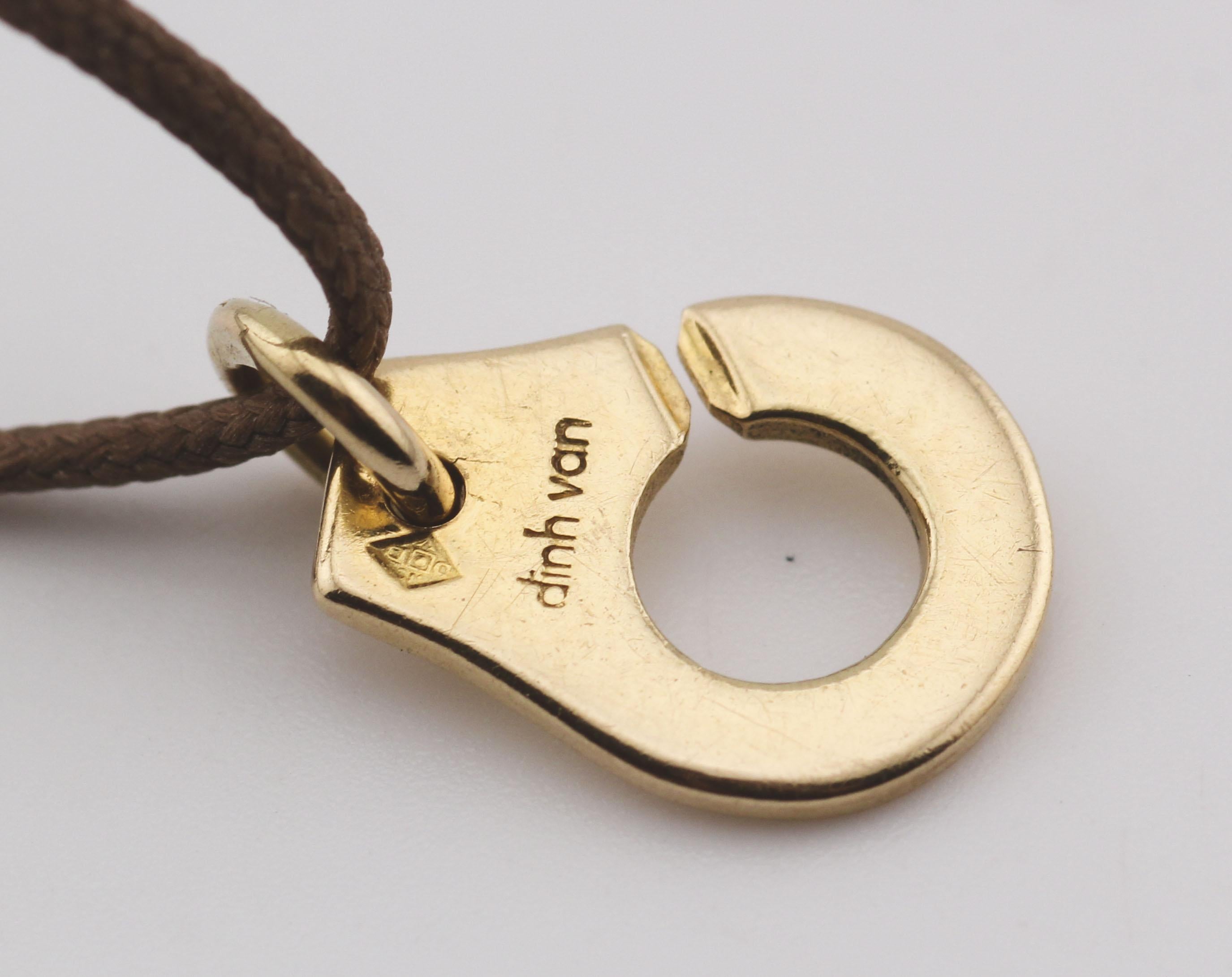 Women's or Men's Dinh Van Menotte Handcuff 18k Yellow Gold Cord Bracelet For Sale