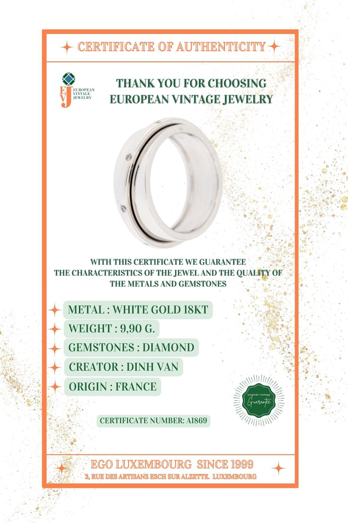 Dinh Van Paris 18 karat White Gold Kinetic Eternity Band with Diamonds For Sale 1