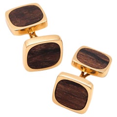 Vintage Dinh Van Paris 1970 Pair of Geometric Cufflinks in 18Kt Gold with Rose Wood