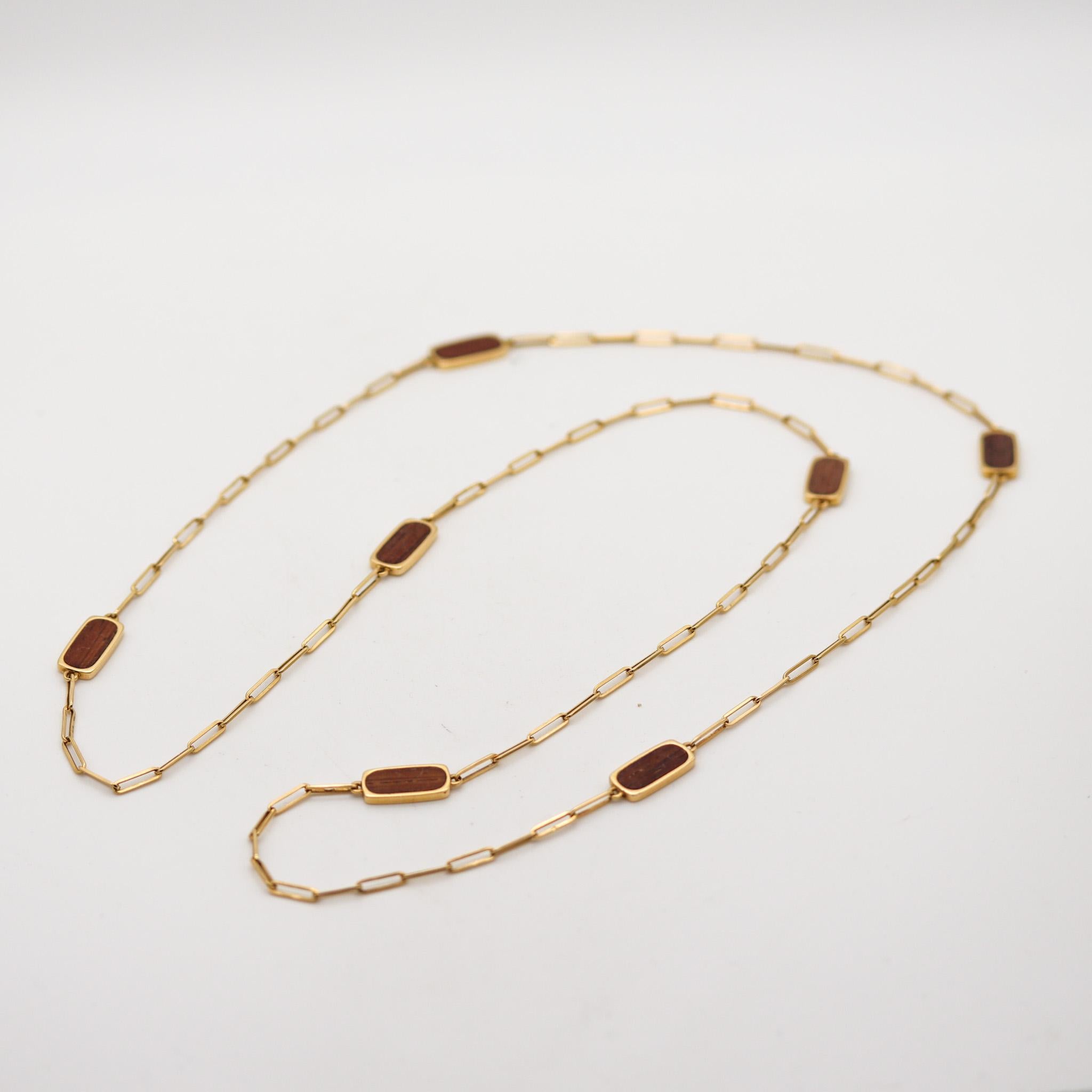 Dinh Van Paris 1976 Long Necklace Sautoir With Wood In 18Kt Yellow Gold In Excellent Condition In Miami, FL
