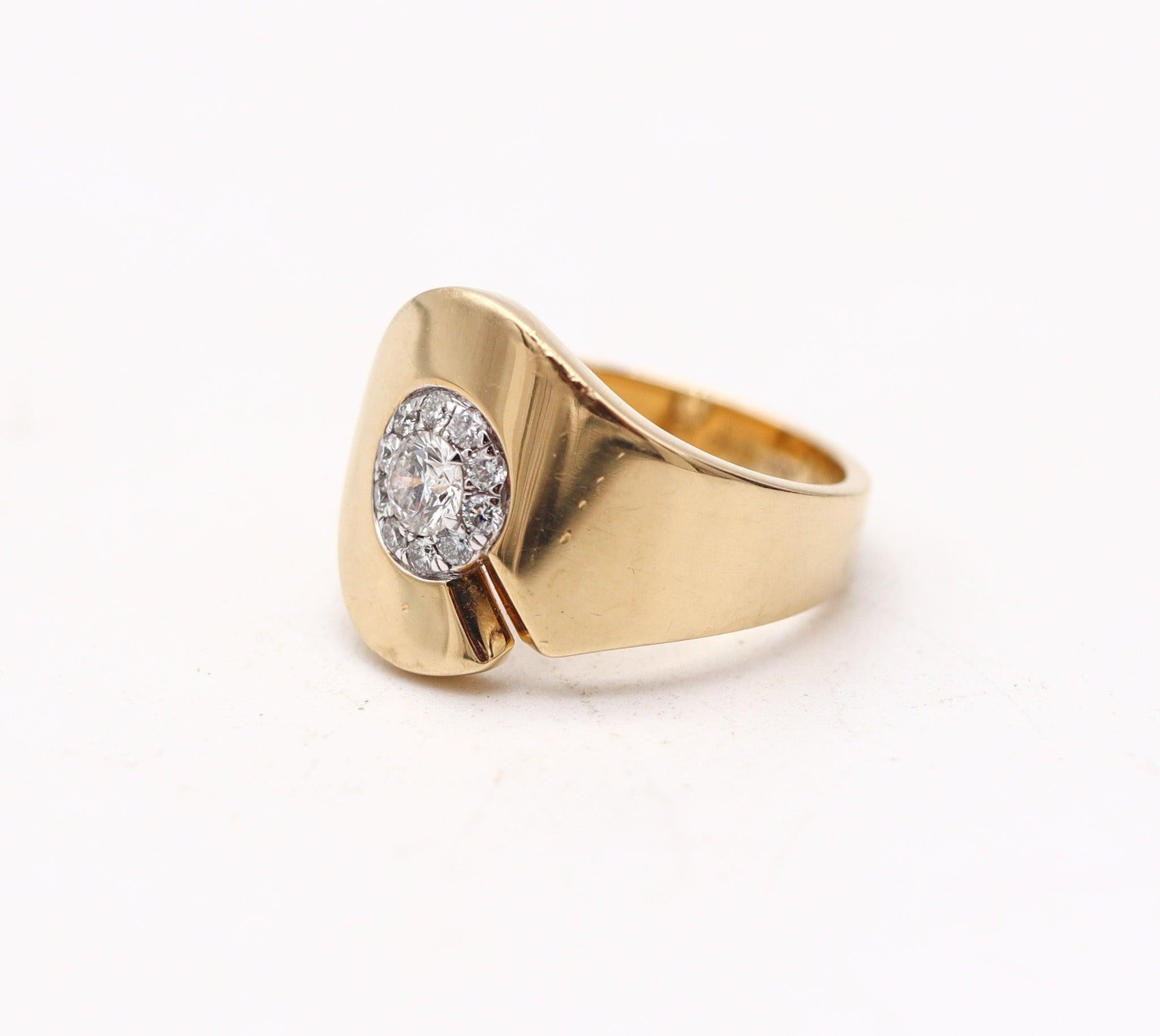 DINH VAN Paris 1990 Anillo Menottes De Oro Amarillo Macizo De 18 Kt Con Diamantes VVS Modernista en venta