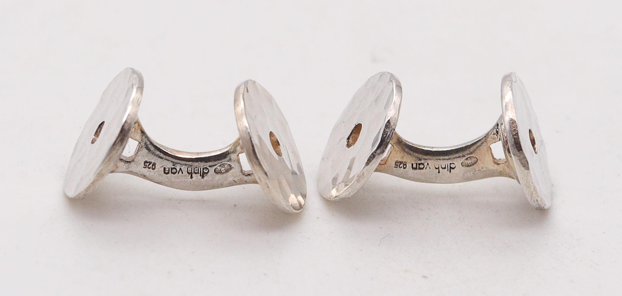 DINH VAN Paris 1990 Pair Of Round Pi Cufflinks In Solid .925 Sterling Silver In Excellent Condition For Sale In Miami, FL