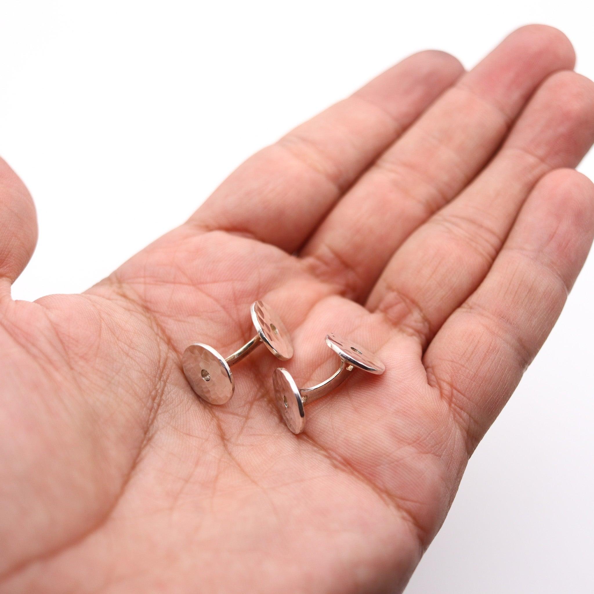 DINH VAN Paris 1990 Pair Of Round Pi Cufflinks In Solid .925 Sterling Silver For Sale 1