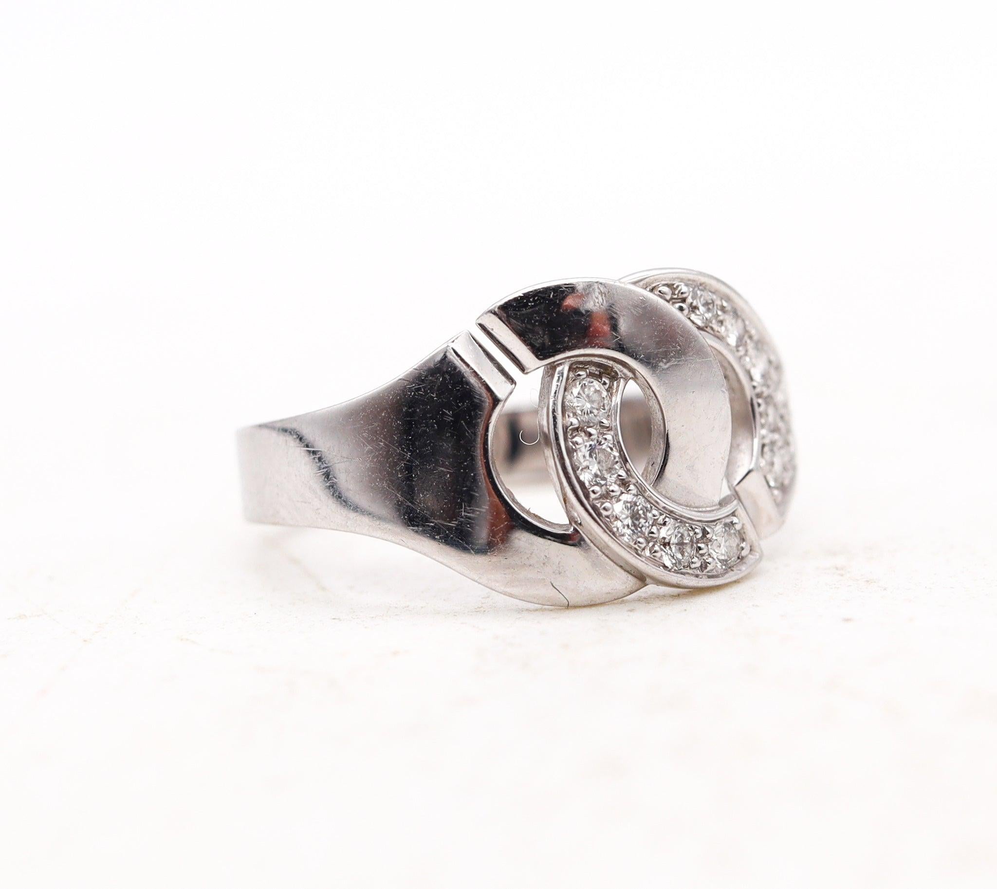 Modernista Anello DINH VAN Paris Double Menottes R-10 in oro bianco 18Kt con diamanti VS-1 in vendita