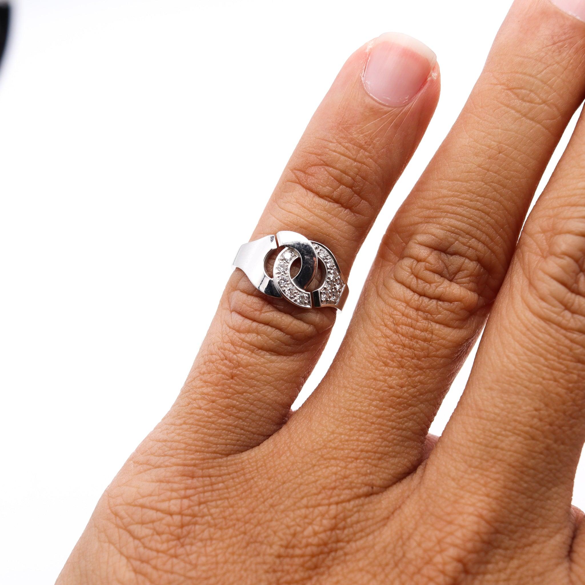 Taglio brillante Anello DINH VAN Paris Double Menottes R-10 in oro bianco 18Kt con diamanti VS-1 in vendita