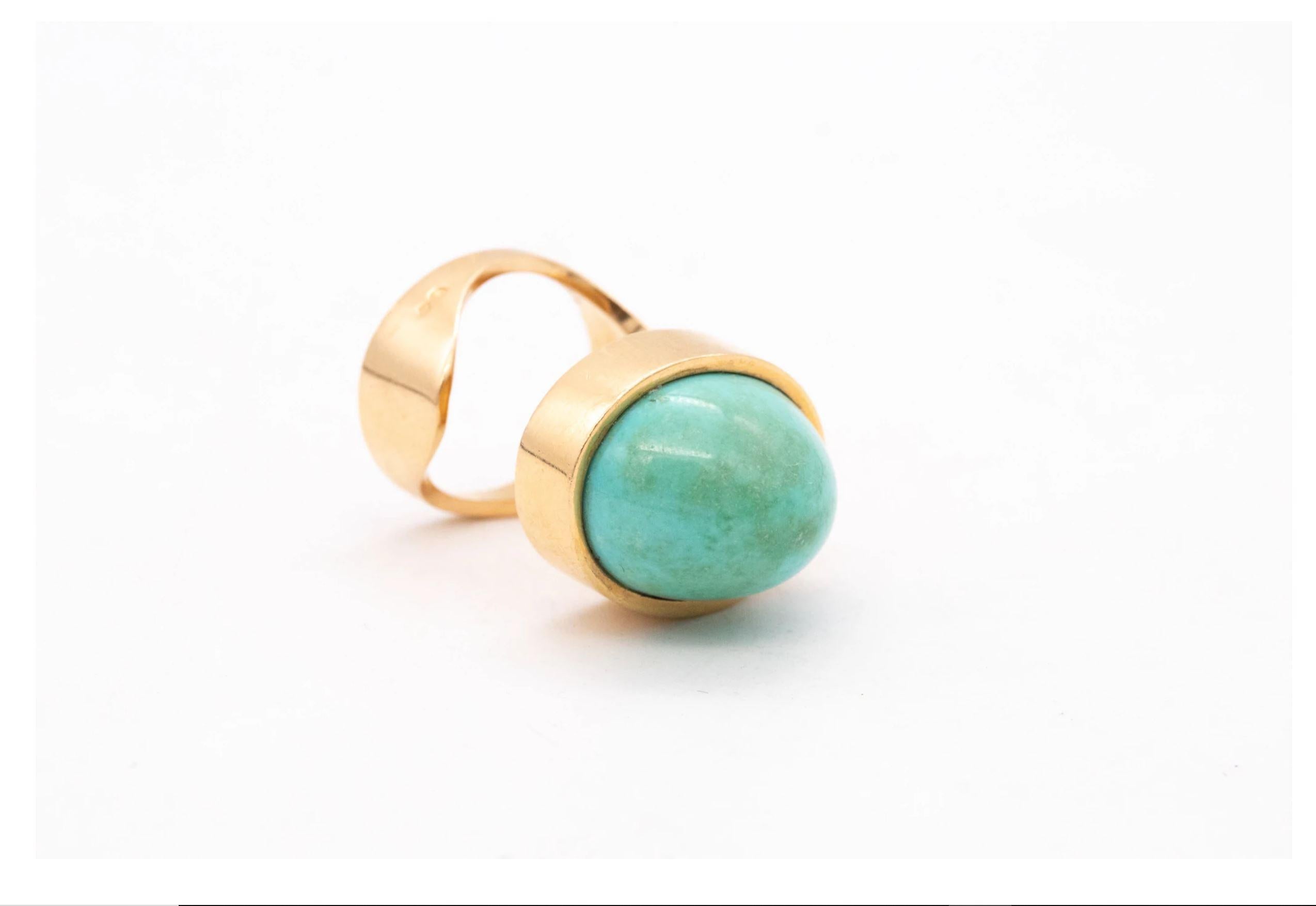 Modernist Dinh Van Paris For Pierre Cardin 1970 Geometric Ring 18Kt Yellow Gold Turquoise