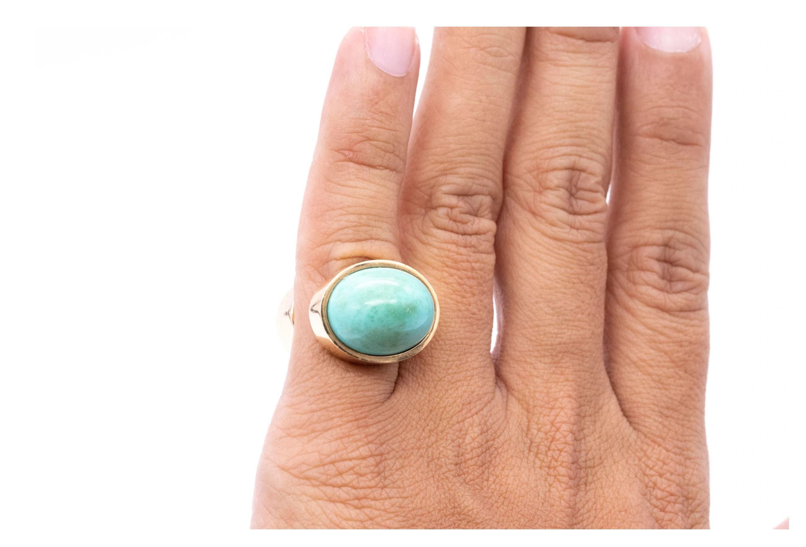 Dinh Van Paris For Pierre Cardin 1970 Geometric Ring 18Kt Yellow Gold Turquoise In Excellent Condition In Miami, FL