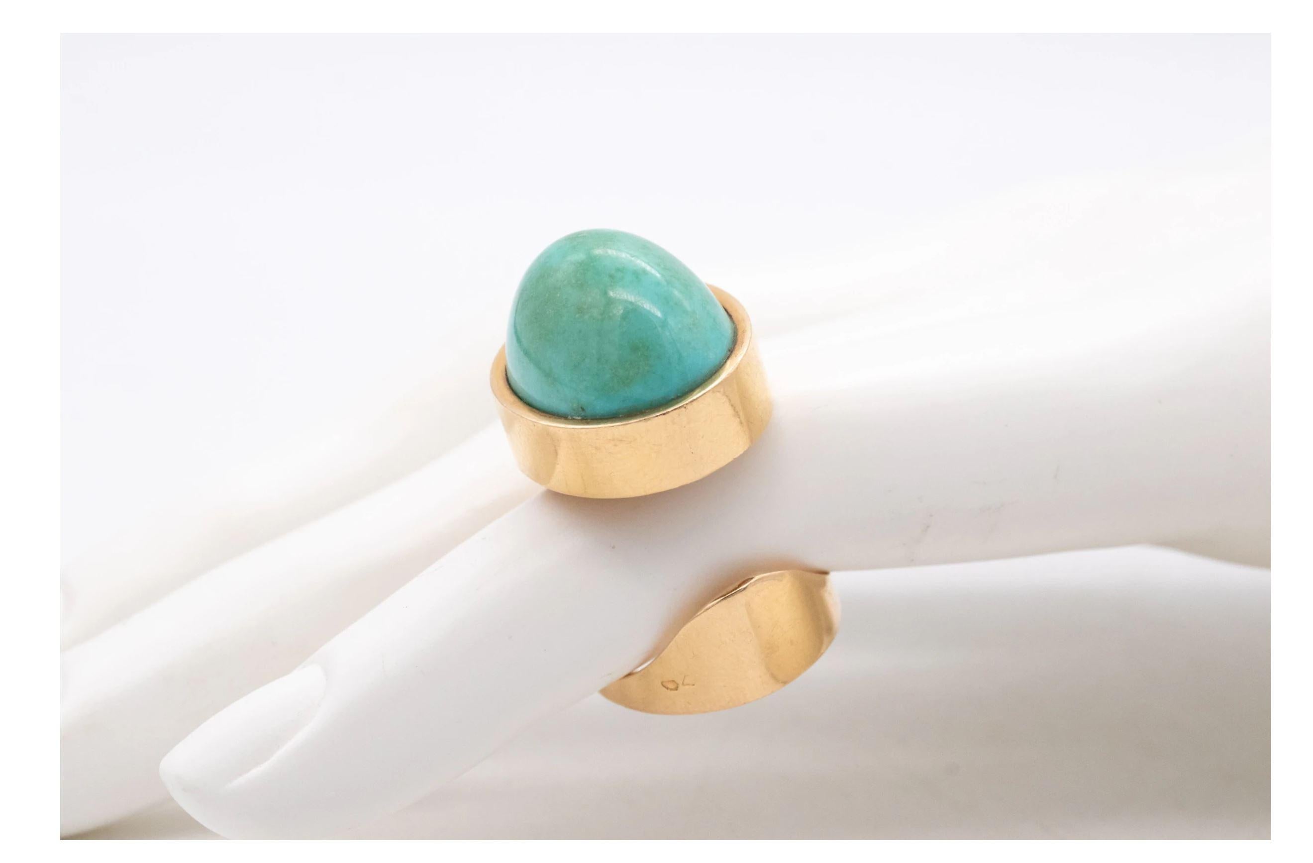 Women's Dinh Van Paris For Pierre Cardin 1970 Geometric Ring 18Kt Yellow Gold Turquoise