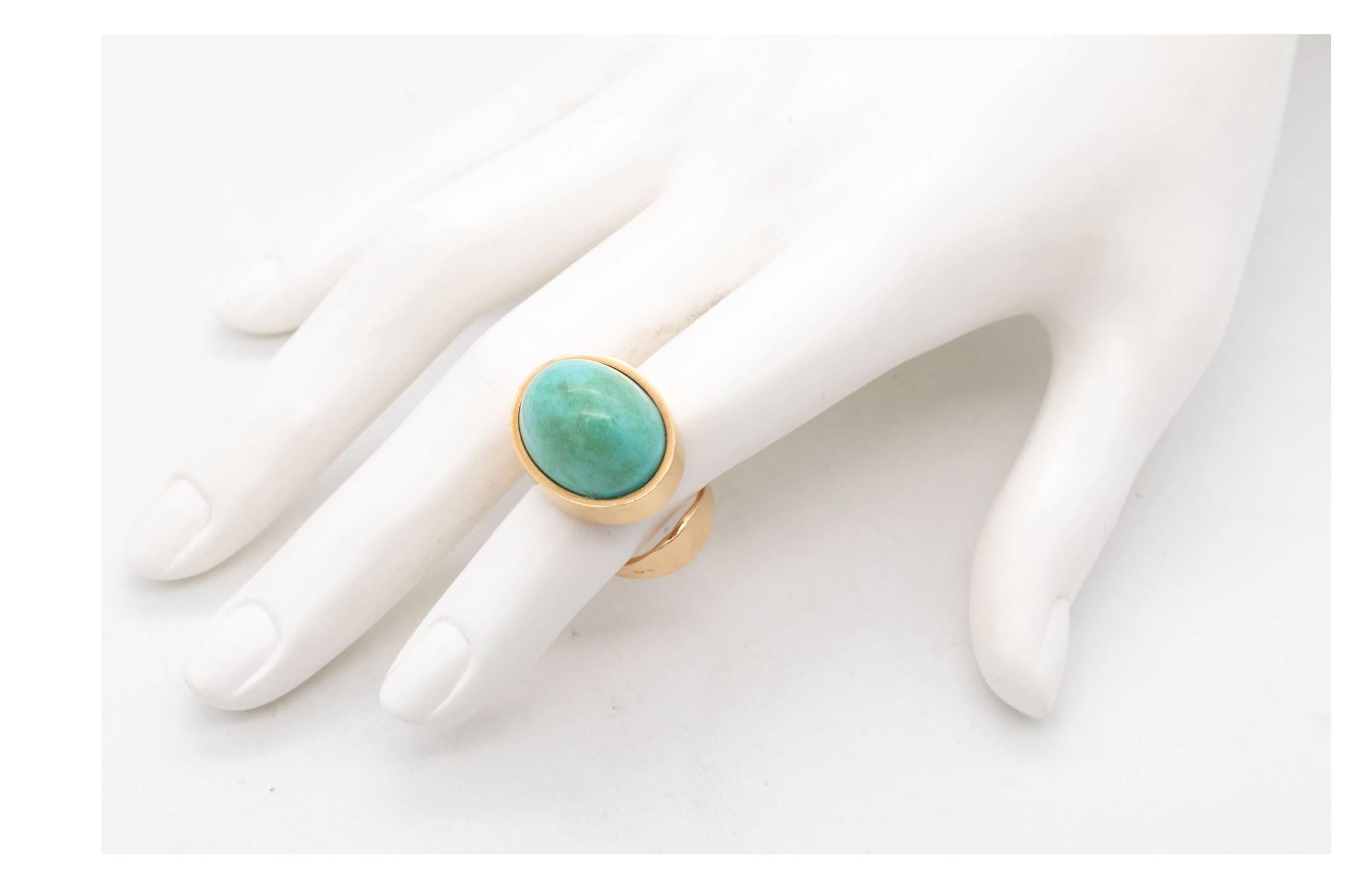 Dinh Van Paris For Pierre Cardin 1970 Geometric Ring 18Kt Yellow Gold Turquoise 1