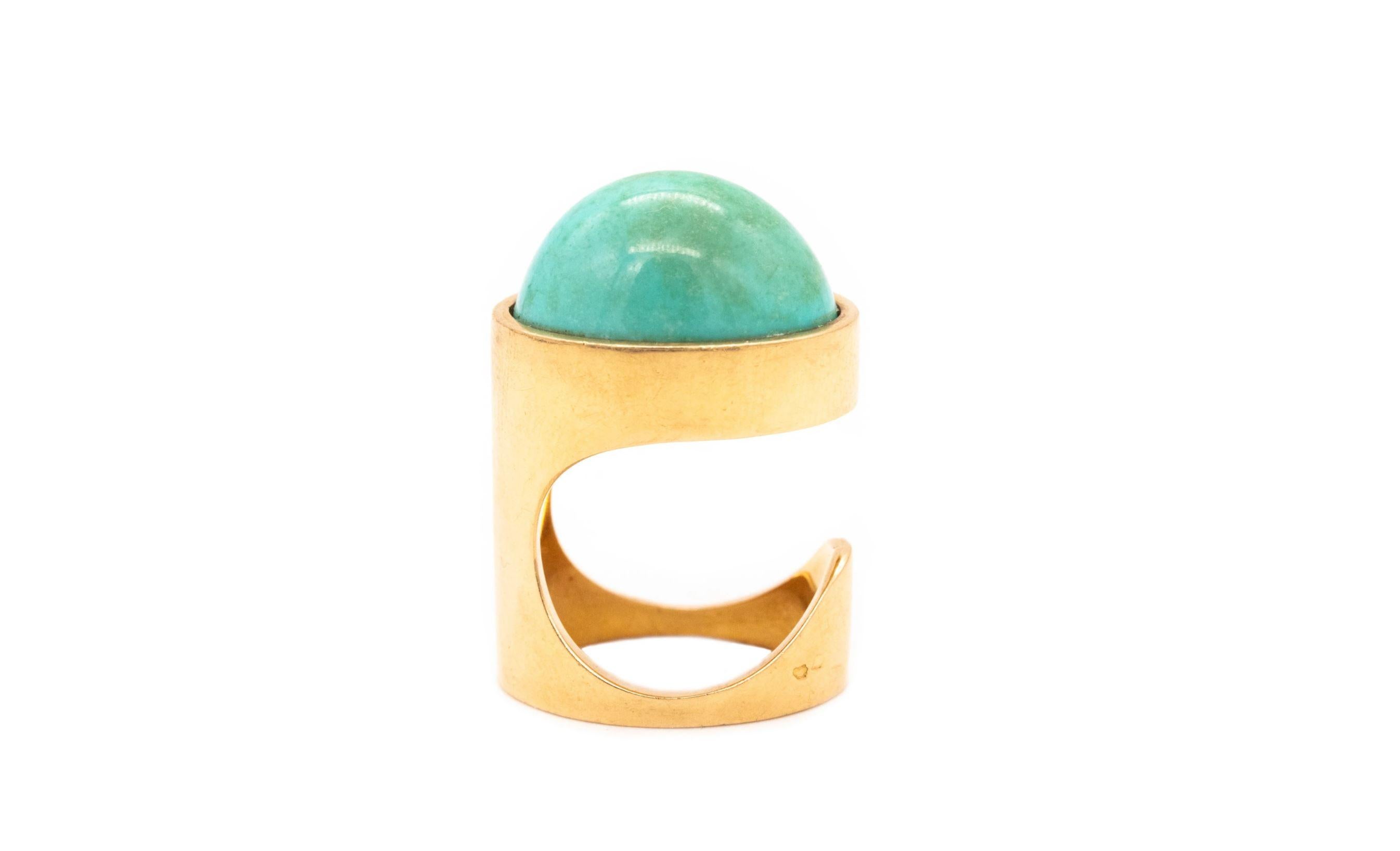 Dinh Van Paris For Pierre Cardin 1970 Geometric Ring 18Kt Yellow Gold Turquoise 2