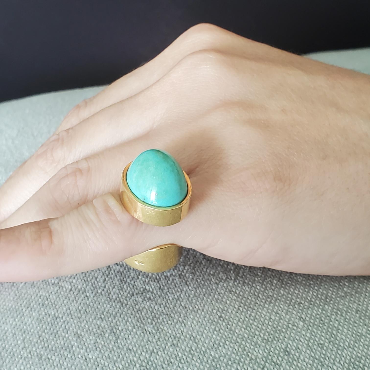 Dinh Van Paris For Pierre Cardin 1970 Geometric Ring 18Kt Yellow Gold Turquoise 3