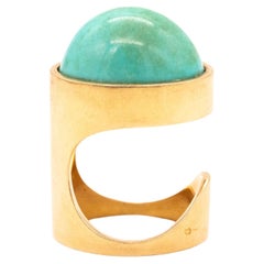 Vintage Dinh Van Paris For Pierre Cardin 1970 Geometric Ring 18Kt Yellow Gold Turquoise