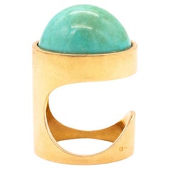 Retro Dinh Van Paris For Pierre Cardin 1970 Geometric Ring 18Kt Yellow Gold Turquoise