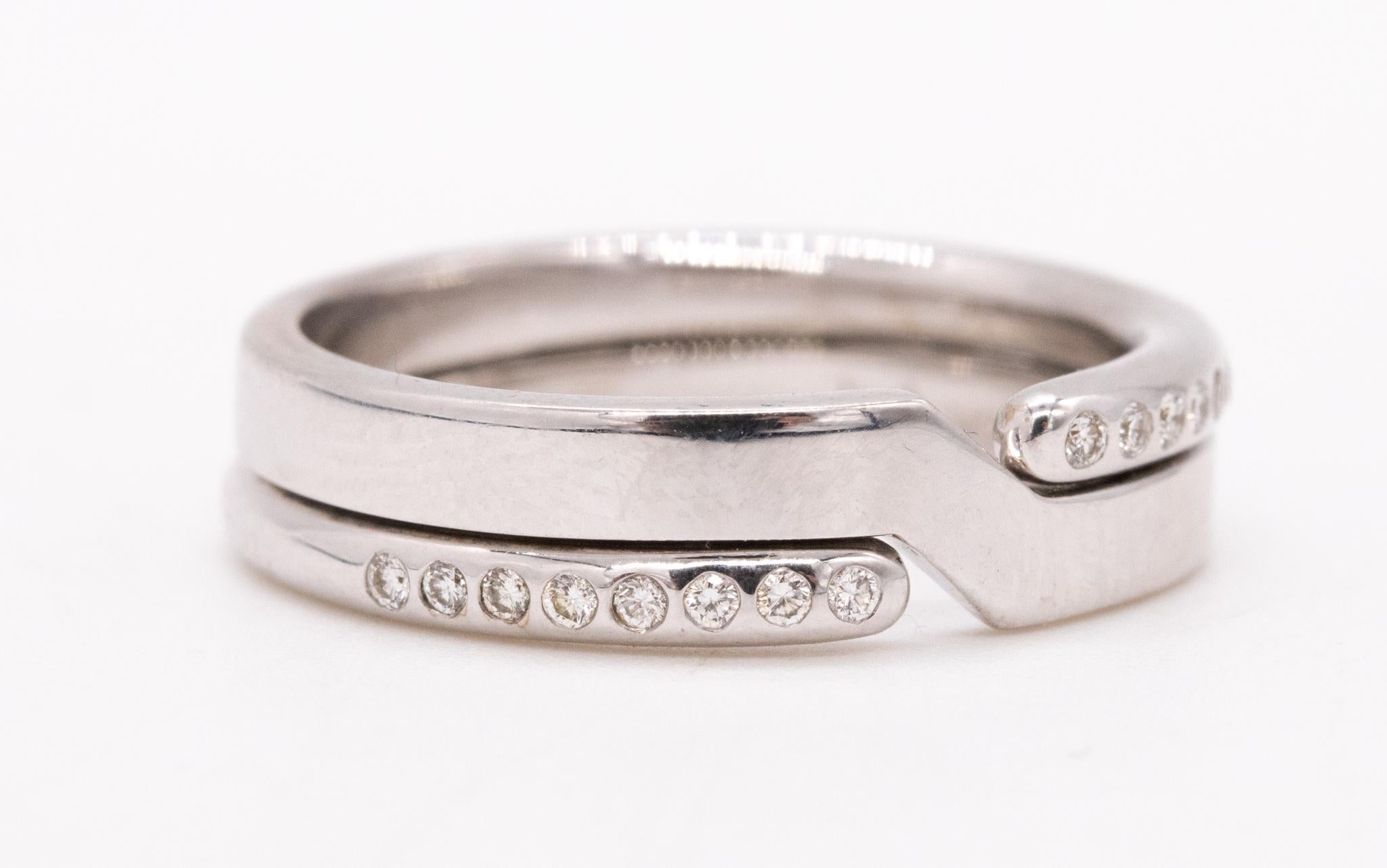 Modernist Dinh Van Paris Geometric Ring In 18Kt White Gold With 16 VS Diamonds For Sale