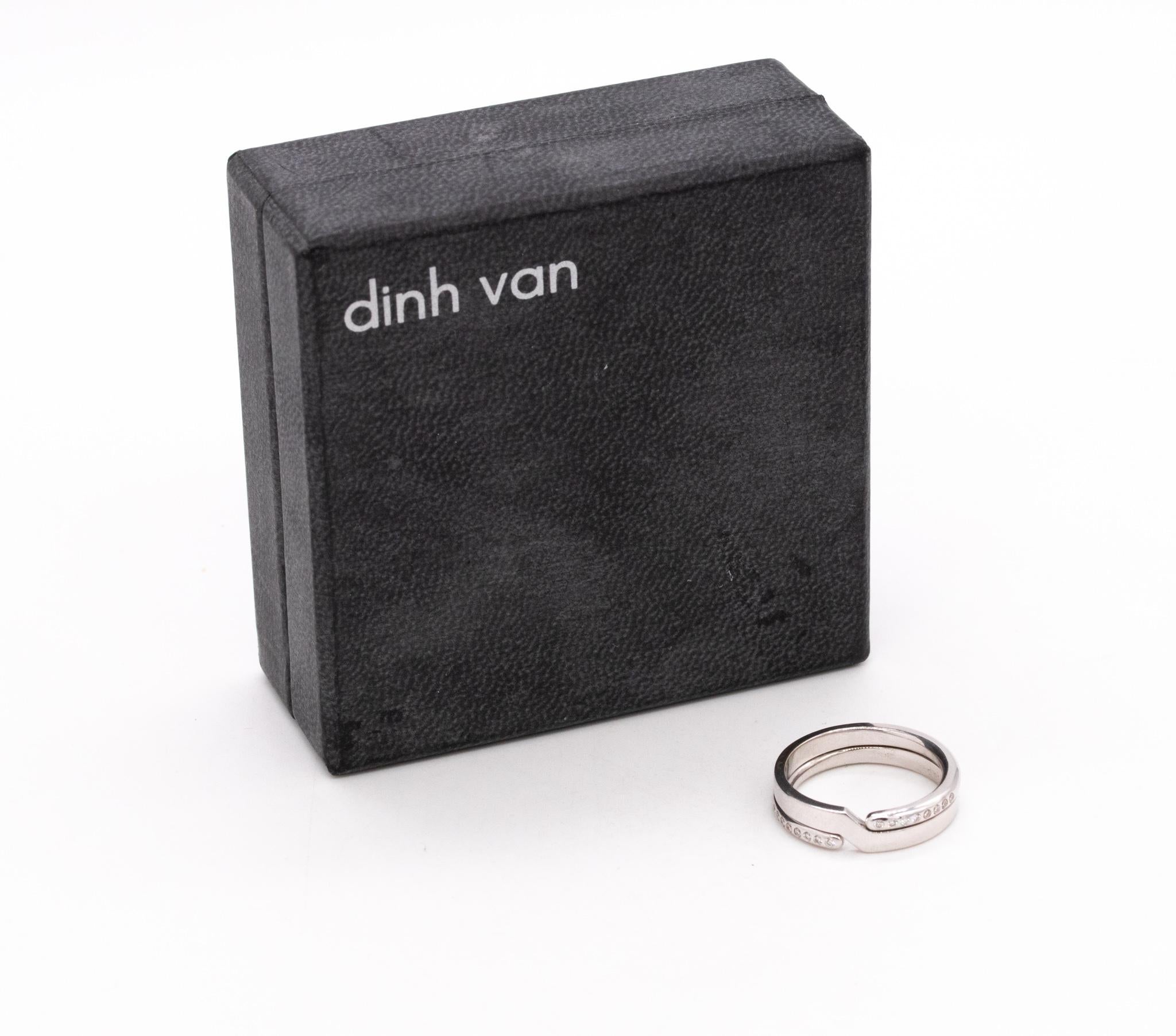 Women's or Men's Dinh Van Paris Geometric Ring In 18Kt White Gold With 16 VS Diamonds For Sale