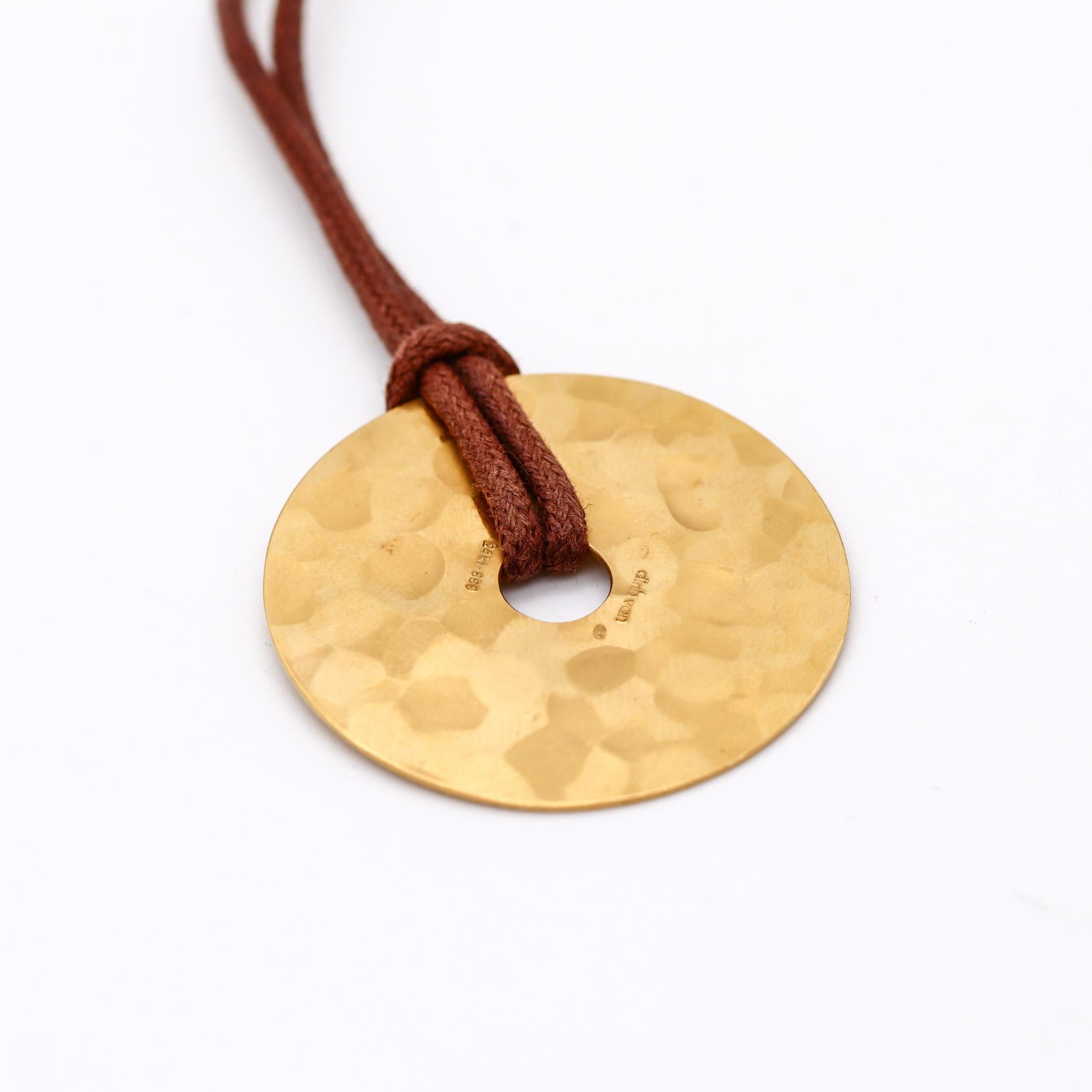 Dinh Van Paris Large Pi Necklace Pendant In Hammered 24Kt Yellow Gold In Excellent Condition For Sale In Miami, FL