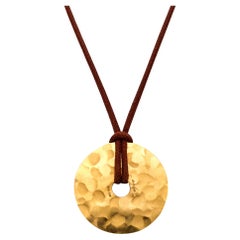 Dinh Van Paris Large Pi Necklace Pendant In Hammered 24Kt Yellow Gold