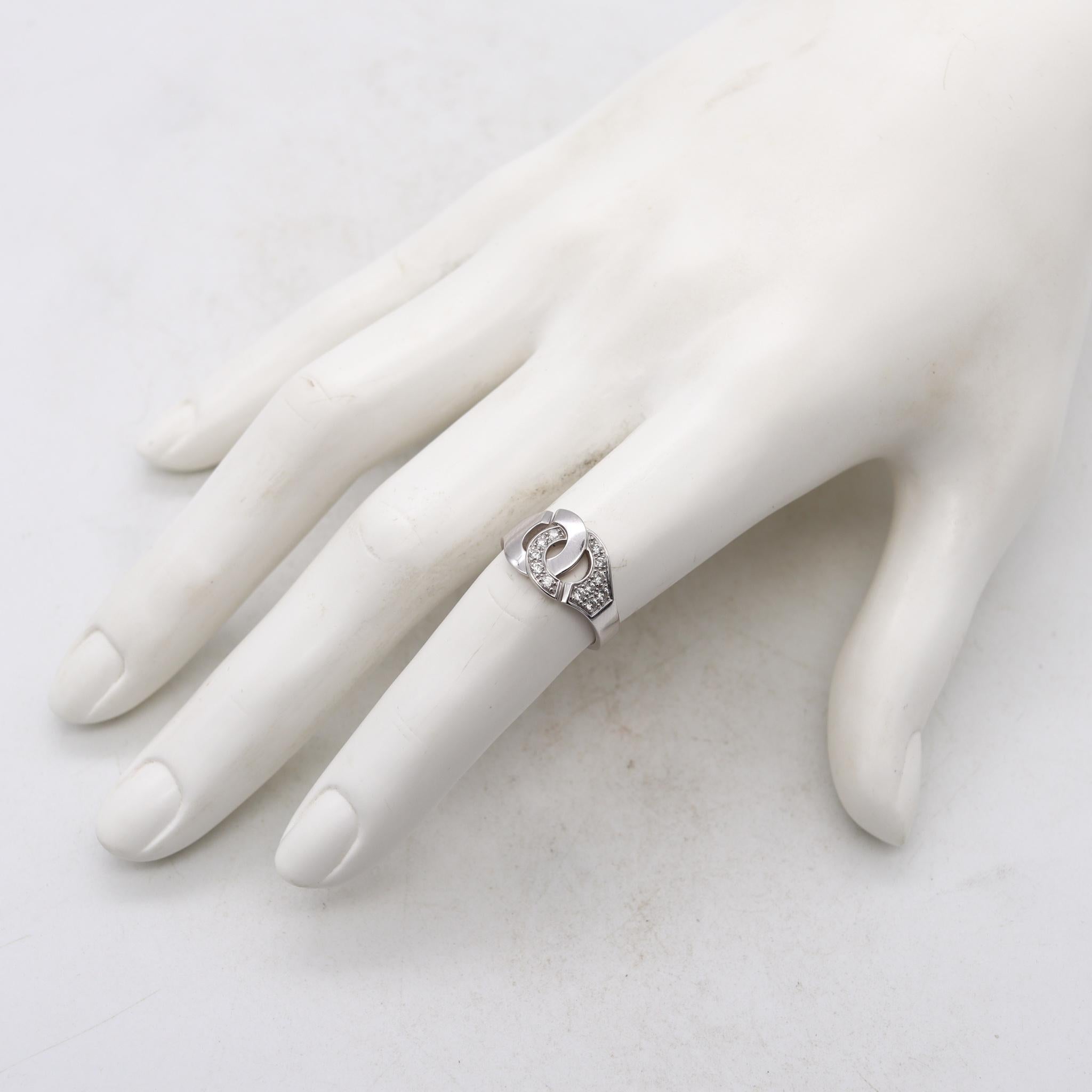 Menottes R10 ring designed by Dinh Van.

A vintage piece, crafted in Paris, France by the artist jeweler Jean Dinh Van. This iconic Menottes R10 ring has been crafted in solid white gold of 18 karats, with very high polished finish.

Composed by two