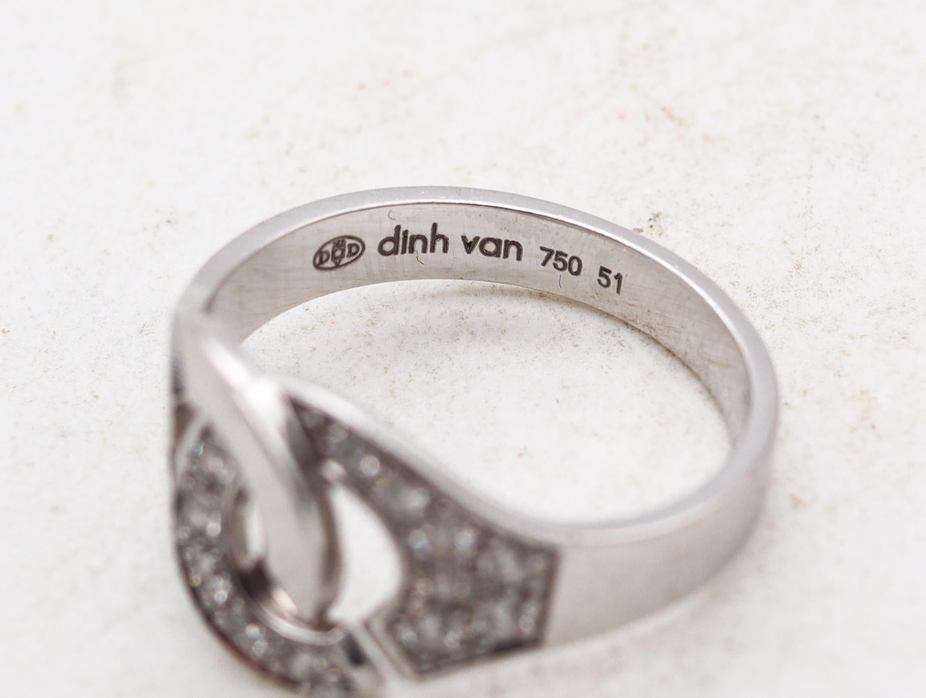 Women's or Men's Dinh Van Paris Menottes R10 Ring in 18Kt White Gold with VS Diamonds For Sale