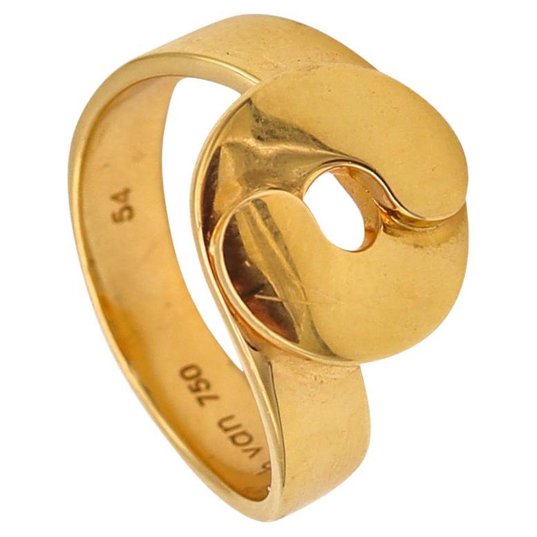 Dinh Van Paris Anillo geométrico clásico vintage R14 de oro amarillo macizo de 18 quilates