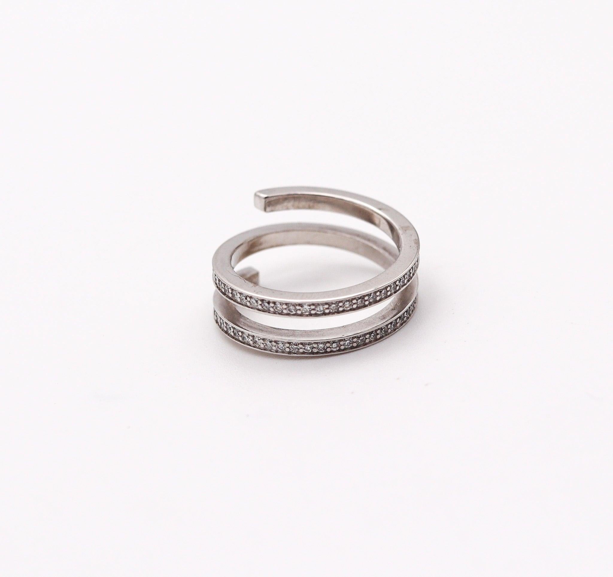Brilliant Cut DINH VAN Paris Vintage Classic Spiral Ring Solid 18Kt White Gold With Diamonds For Sale