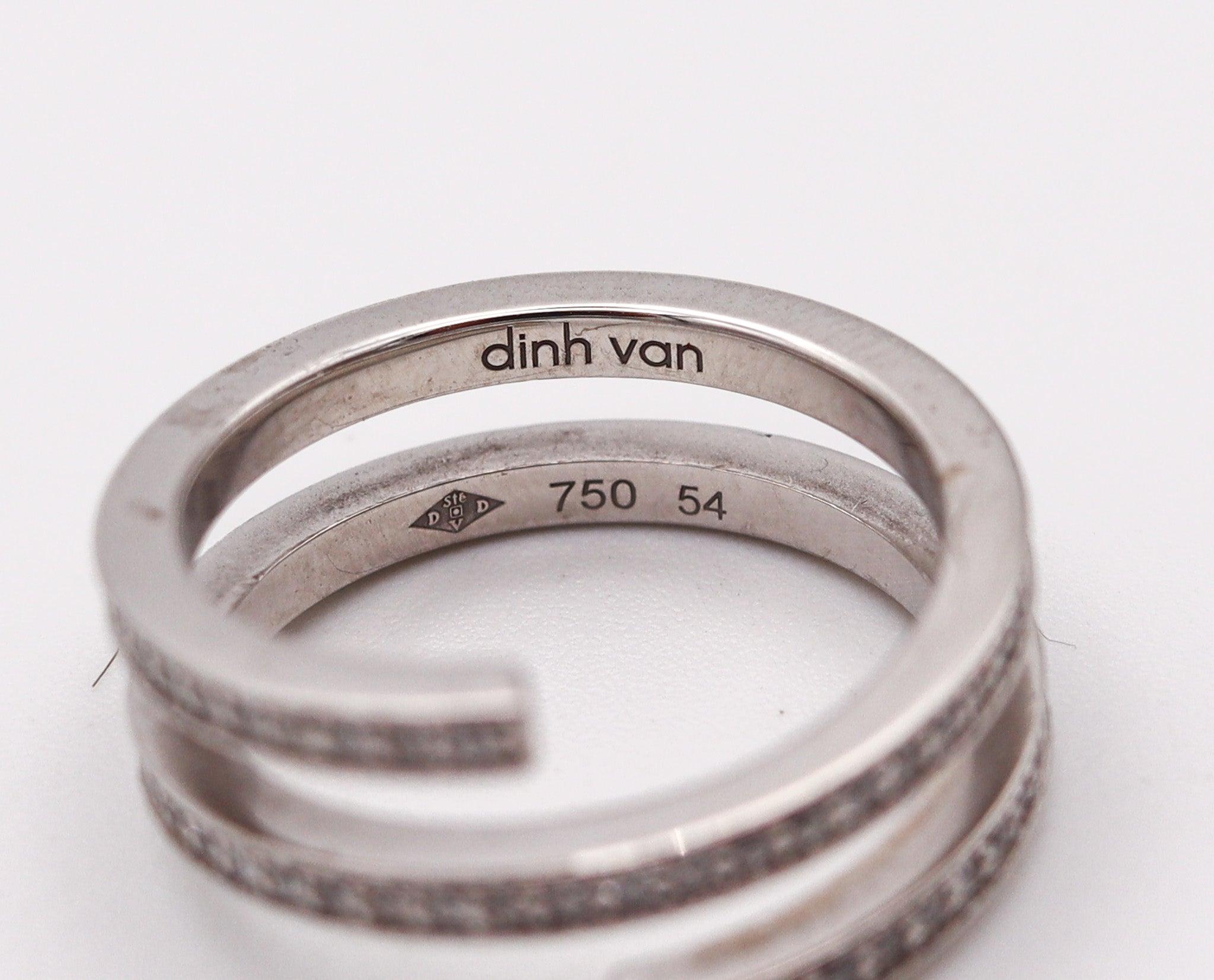 DINH VAN Paris Vintage Classic Spiral Ring Solid 18Kt White Gold With Diamonds In Excellent Condition For Sale In Miami, FL