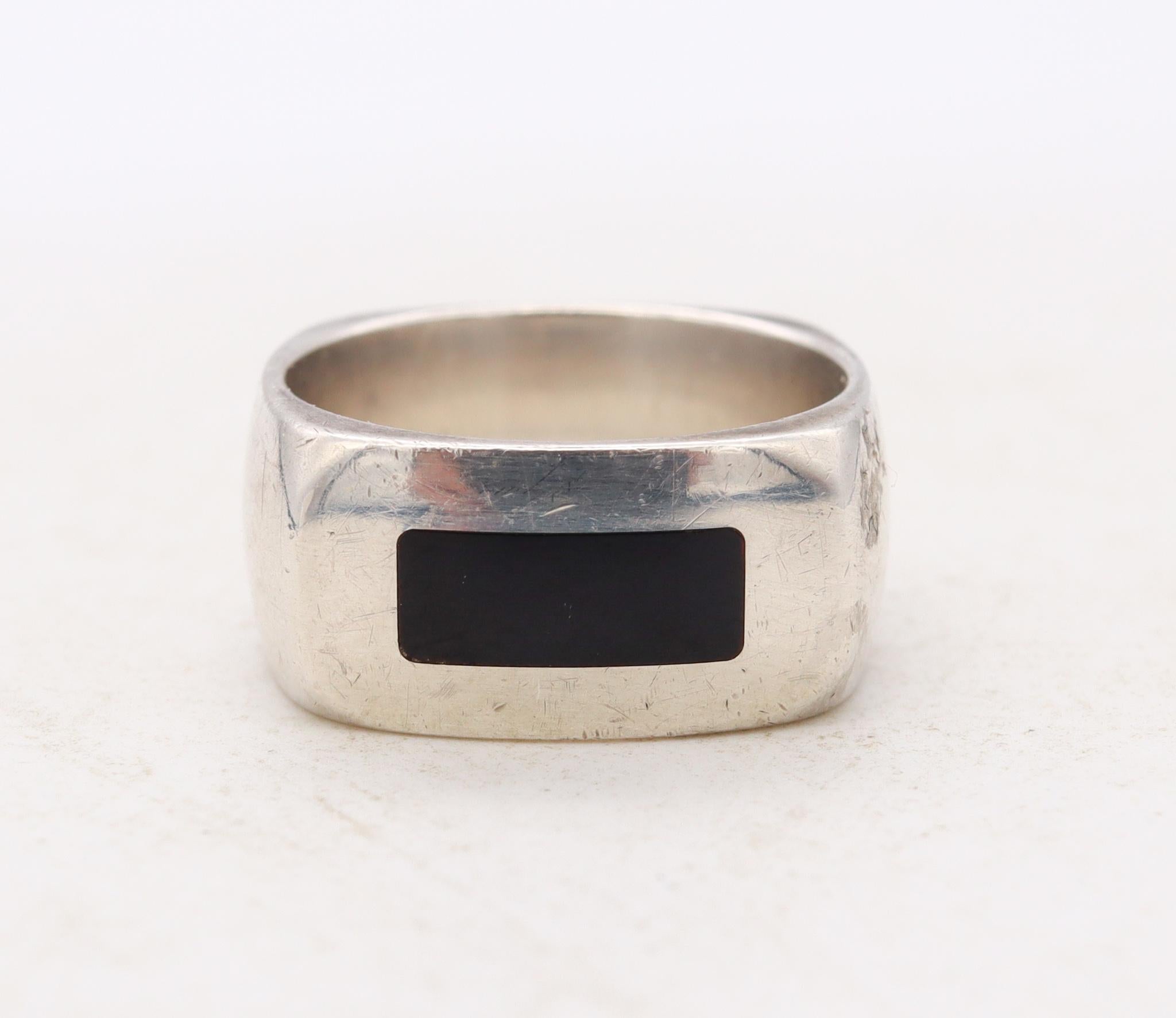 Women's or Men's Dinh Van Paris Vintage Geometric Ring in .925 Sterling Silver with Black Onyx