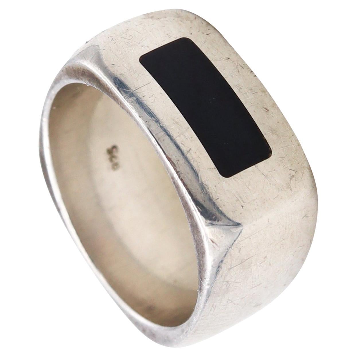 Dinh Van Paris Vintage Geometric Ring in .925 Sterling Silver with Black Onyx