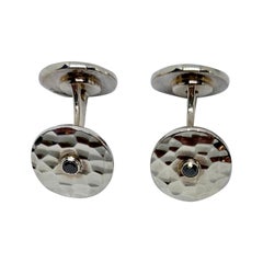 Dinh Van "Pi" Cufflinks in Hammered Sterling with Four Black Diamonds