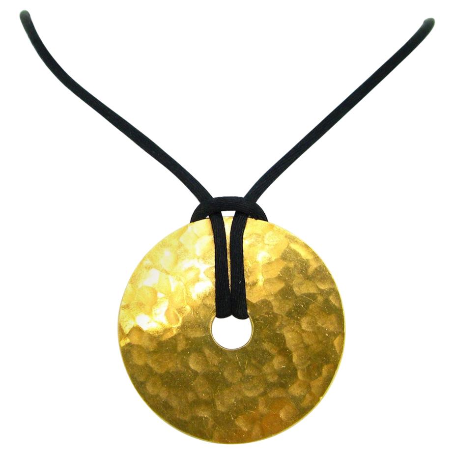 Dinh Van Pi Disc Yellow Gold Pendant Cord Necklace, French