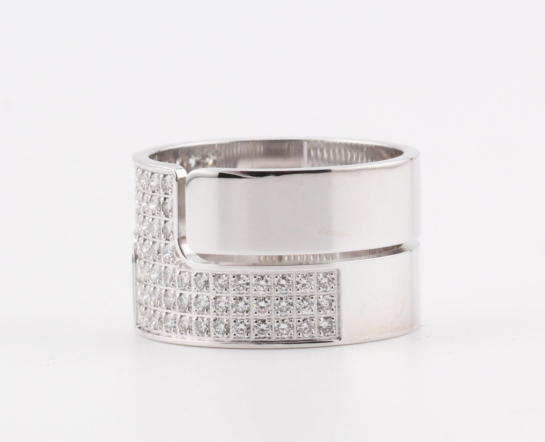 Round Cut Dinh Van Seventies Large Diamond 18k White Gold Ring Size 6.5 For Sale