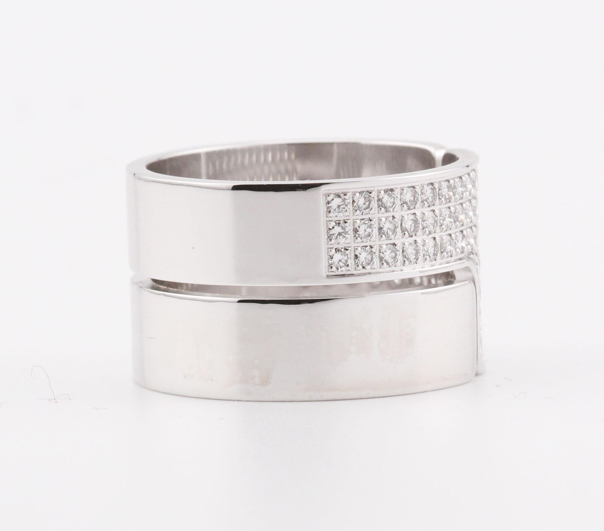 Women's Dinh Van Seventies Large Diamond 18k White Gold Ring Size 6.5 For Sale