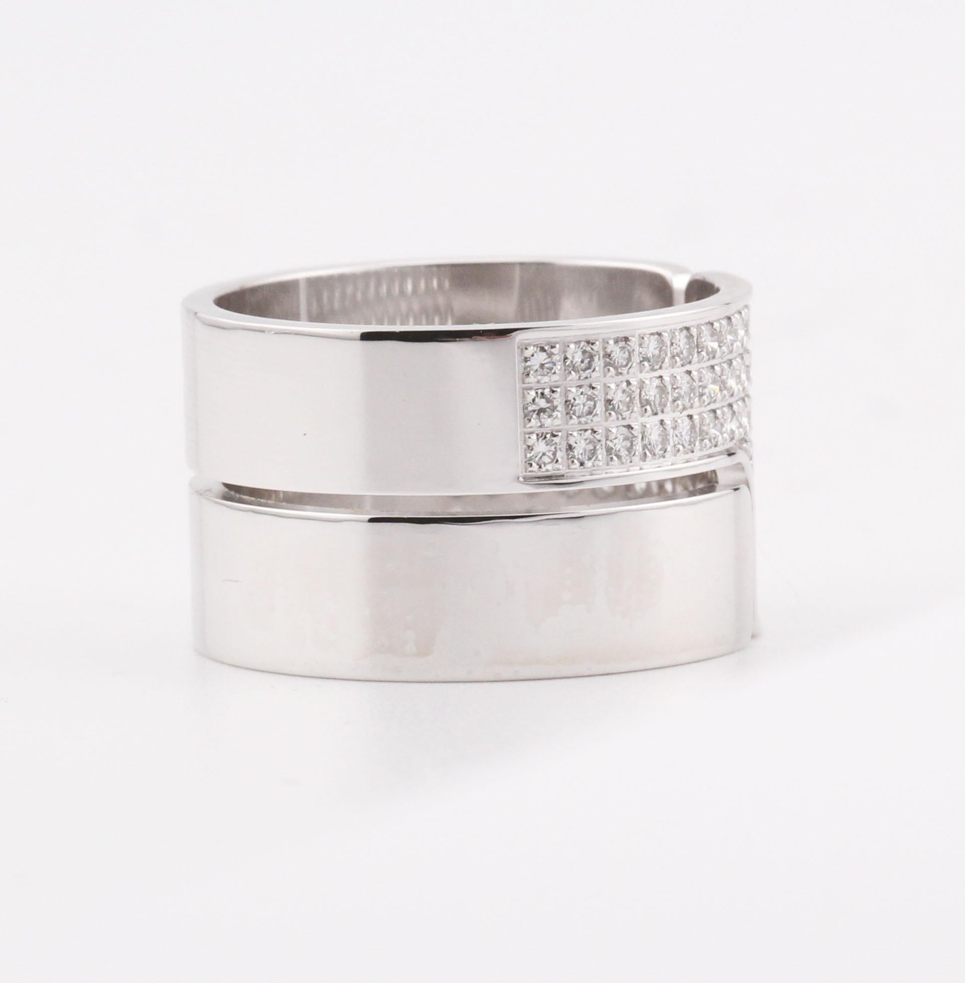Dinh Van Seventies Large Diamond 18k White Gold Ring Size 6.5 For Sale 1