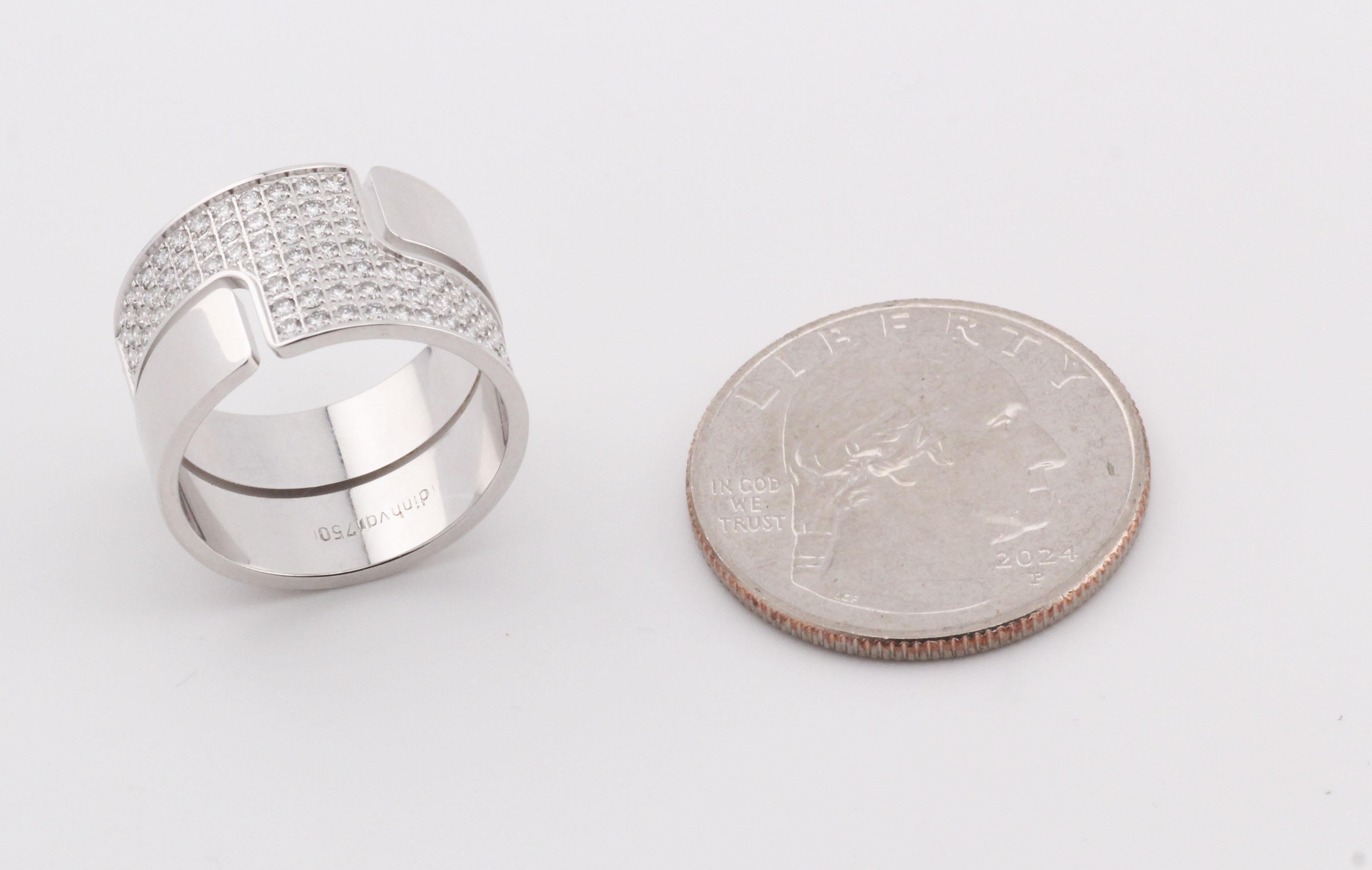 Dinh Van Seventies Large Diamond 18k White Gold Ring Size 6.5 For Sale 4