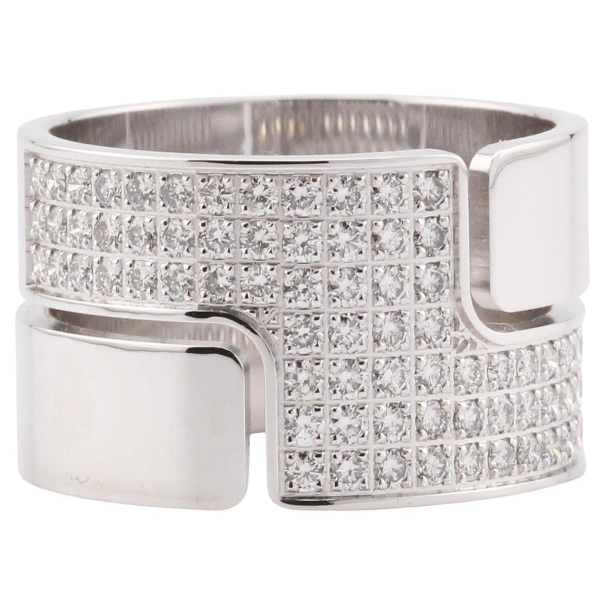 Dinh Van Seventies Large Diamond 18k White Gold Ring Size 6.5