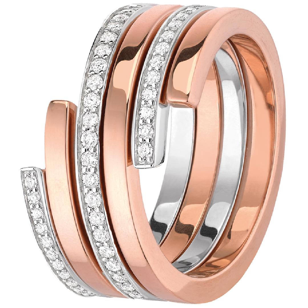 Round Cut Dinh Van Spiral Rings 18 Karat White/Pink Gold & Diamonds, Set of 3 'Price of 2'