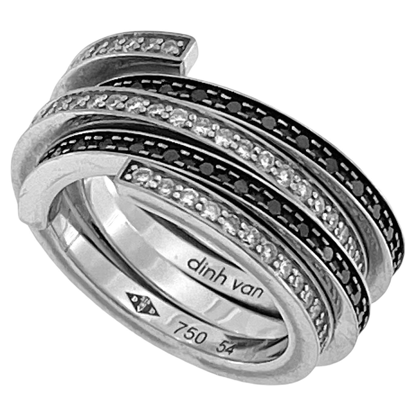 Dinh Van "Spiral" Rings in 18 karat White Gold and Diamonds
