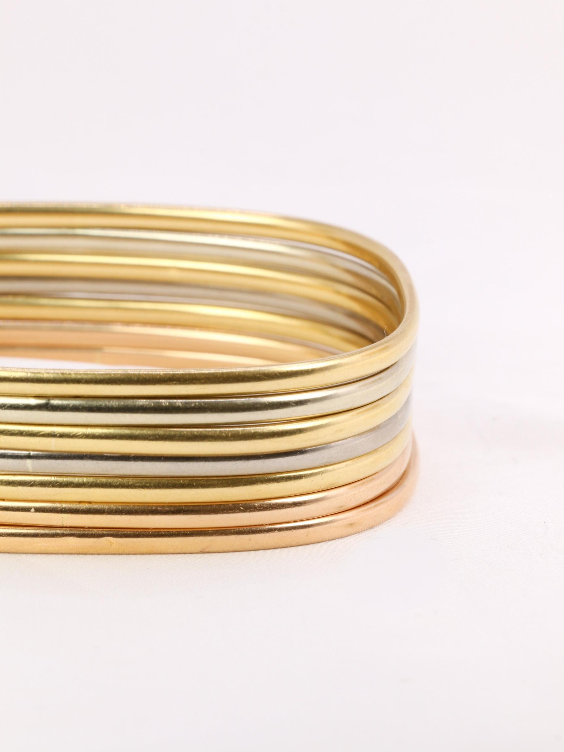 Dinh Van vintage bangle bracelets yellow gold white gold rose gold In Good Condition For Sale In PARIS, FR