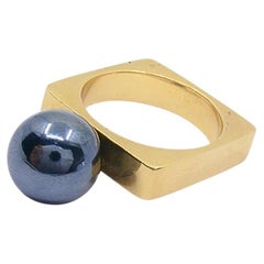 Anello Dinh Van Modernista d'epoca in oro 18k con ematite quadrata