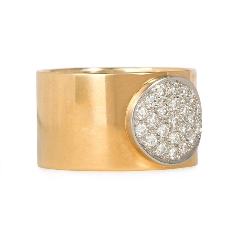 Dinh Van Wide Gold Band with Pavé Diamond Center at 1stDibs