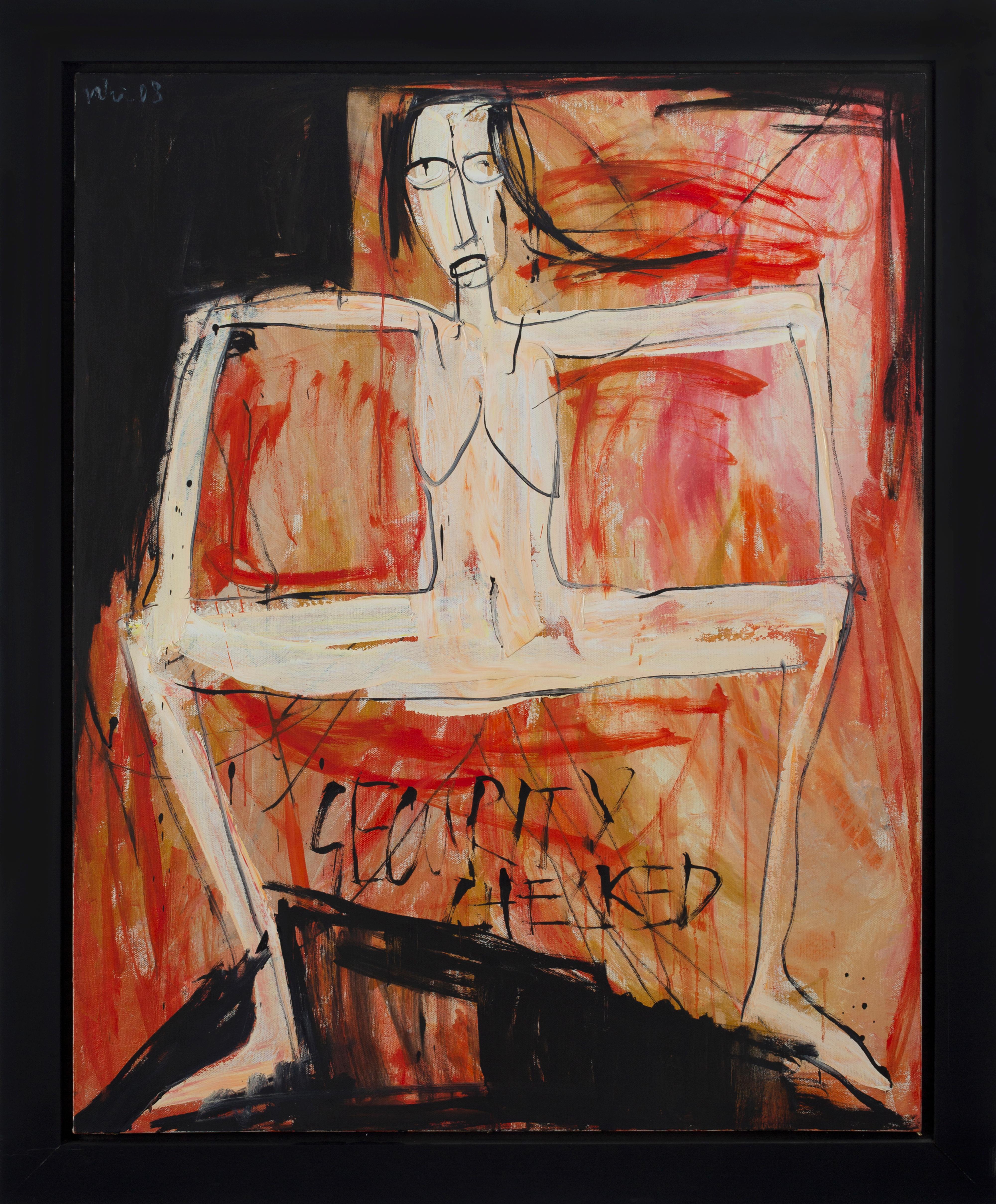 Figurative Painting di Dinh Y Nhi - Ritratto di nudo concettuale "Security Checked