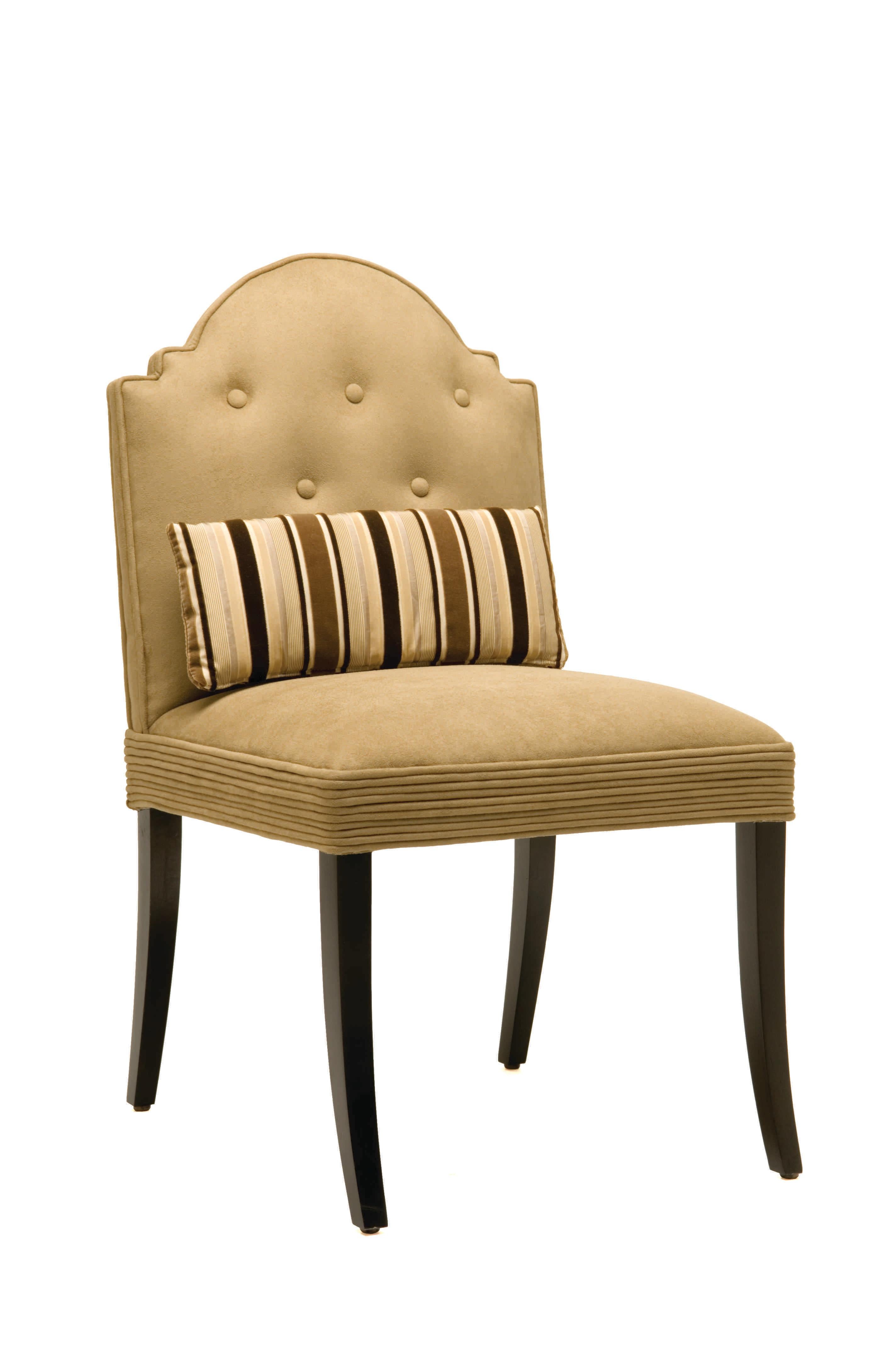A hand-crafted tailored side chair inspired by the neo-classical movement of the 1940s. multiples welts are applied around the seat, contrast welts can be specified , also custom sizes and finishes available.

