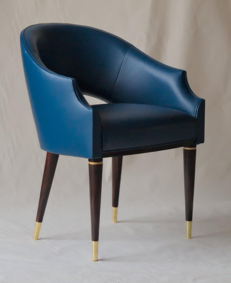 Dining Armchair Classic Blue 2020 Fiore Leather, Midcentury Style