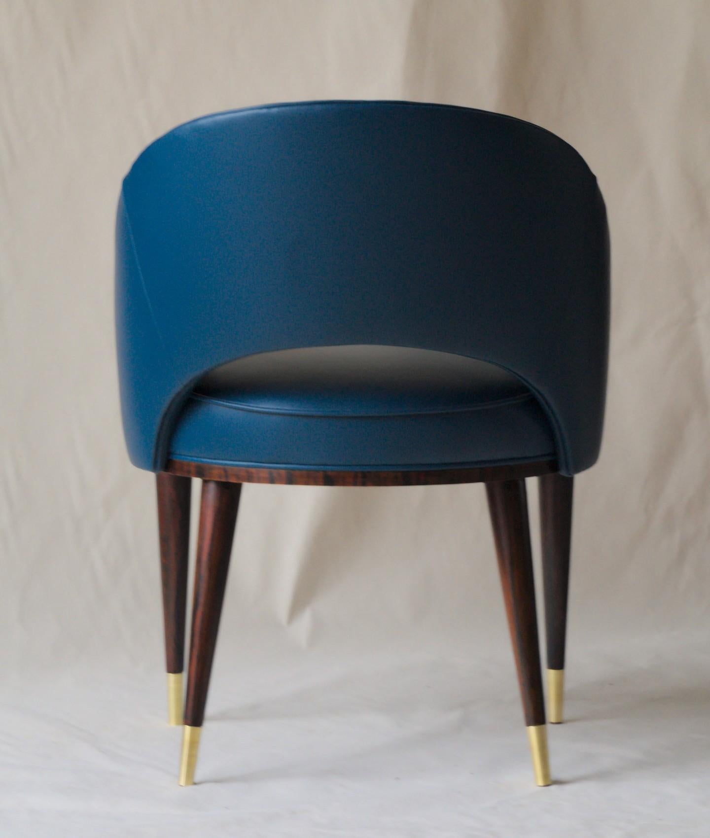 Dining Armchair Classic Blue 2020 Fiore Leather, Midcentury Style