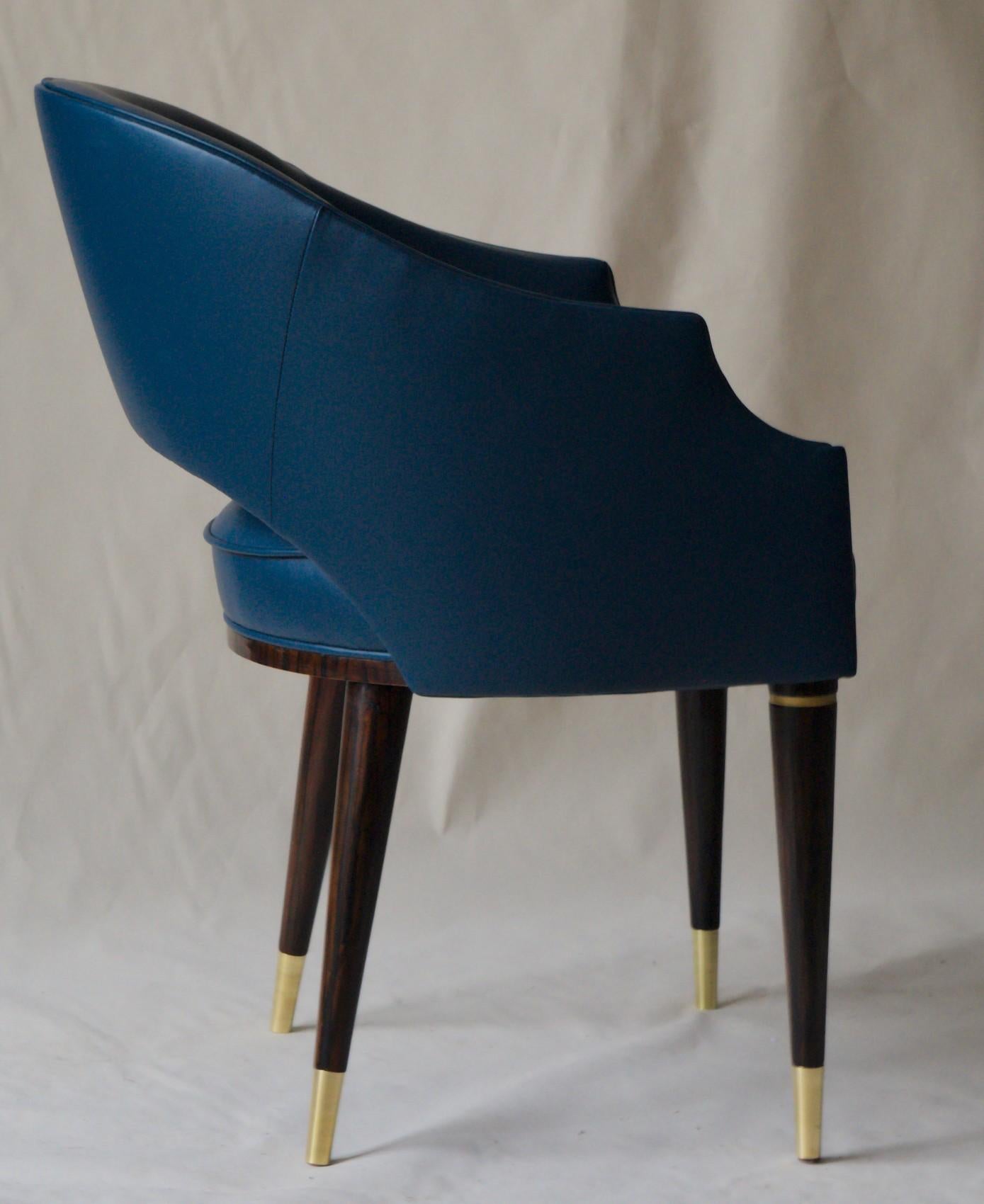 Dining Armchair Classic Blue 2020 Fiore Leather, Midcentury Style