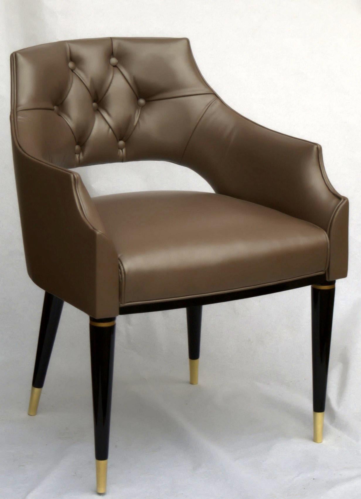 Dining Armchair, Tufted Fiore Italian Leather, Midcentury Style, Luxury Details 2