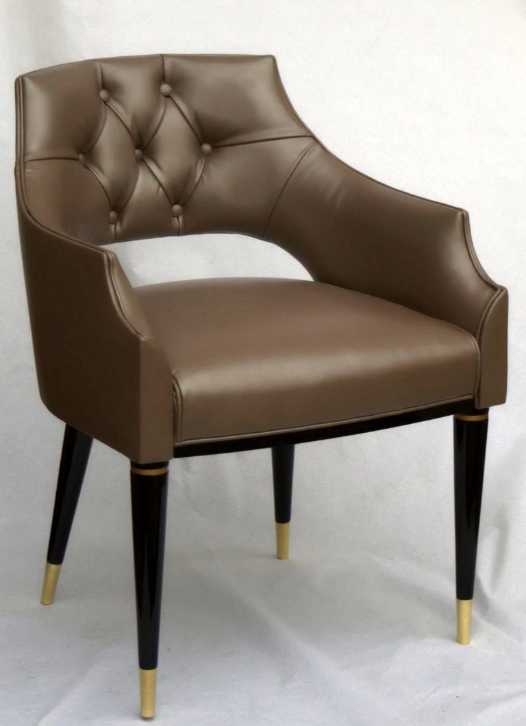 Dining Armchair, Tufted Fiore Italian Leather, Midcentury ...