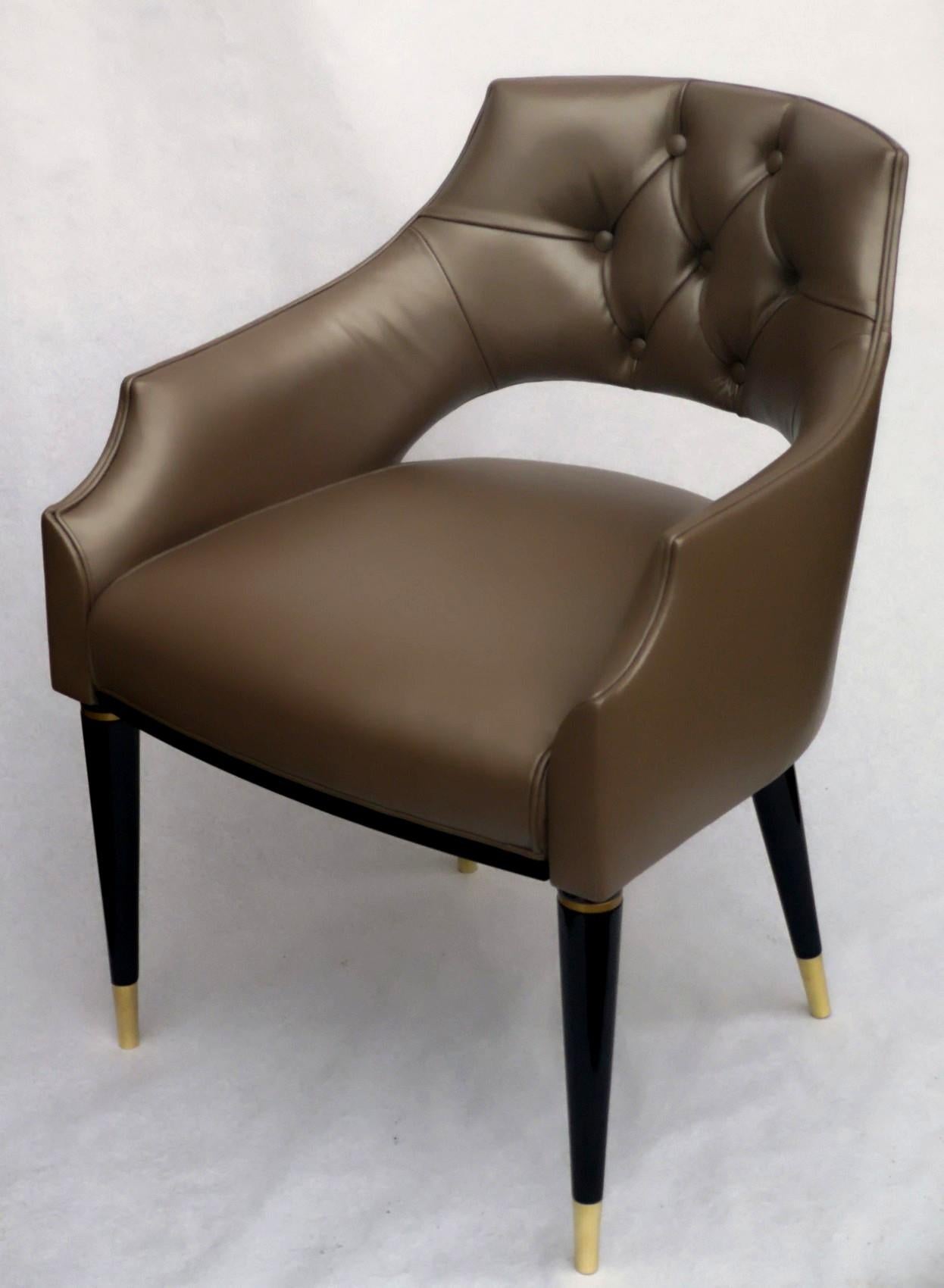 Dining Armchair, Tufted Fiore Italian Leather, Midcentury Style, Luxury Details 3