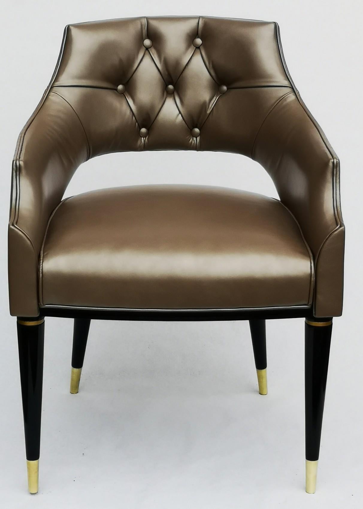 Dining Armchair, Tufted Fiore Italian Leather, Midcentury Style, Luxury Details 4